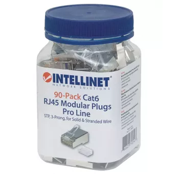 Intellinet RJ45 Modular Plugs Pro Line, Cat6, STP, 3-prong, do przewodów linkowych i drutowych, styki pozłacane 50 µ, opakowanie 90 szt.