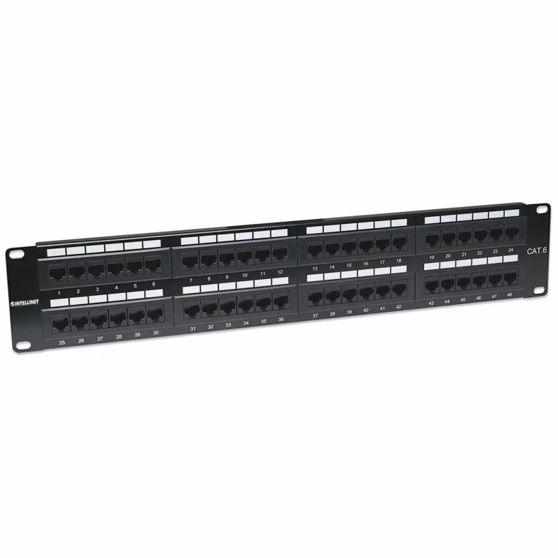 Intellinet Patch Panel, Cat6, UTP, 48-Port, 2U, Czarny