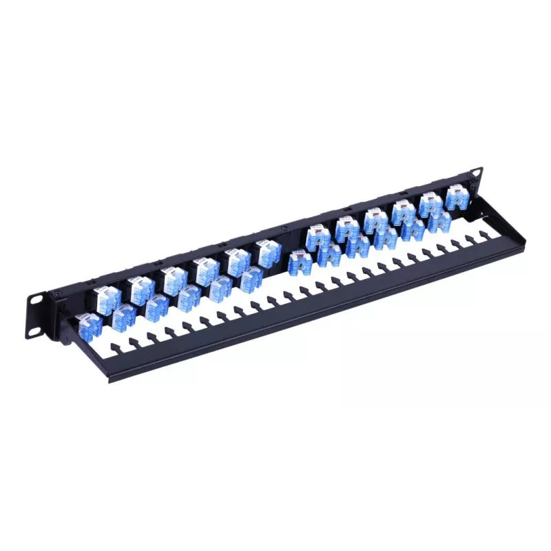 Techly UTP Patch Panel 24 Porty RJ45 Cat.6A Pochylone Wyjście 1U Czarny
