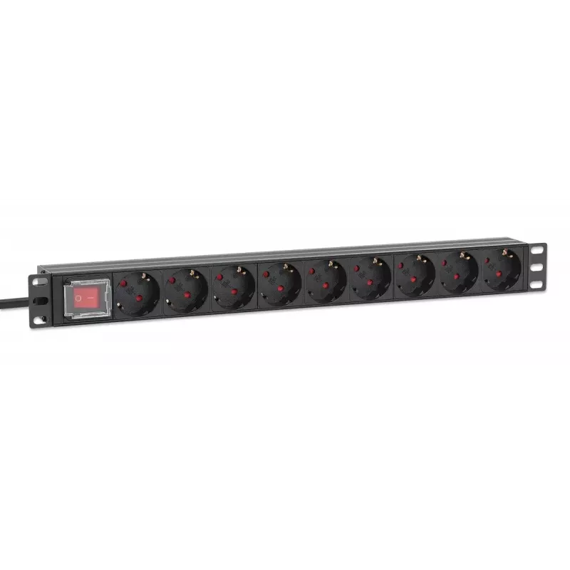 Intellinet 19-calowa 1U listwa zasilająca rack 9-gniazdowa 16A z wyłącznikiem, kabel 2m