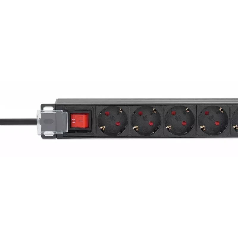 Intellinet 19-calowa 1U listwa zasilająca rack 9-gniazdowa 16A z wyłącznikiem, kabel 2m