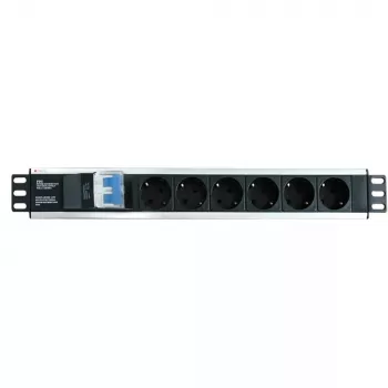 Techly I-CASE STRIP-16SH jednostka dystrybucji zasilania (PDU) 6 gniazd AC 1.5U Czarny, Srebrny