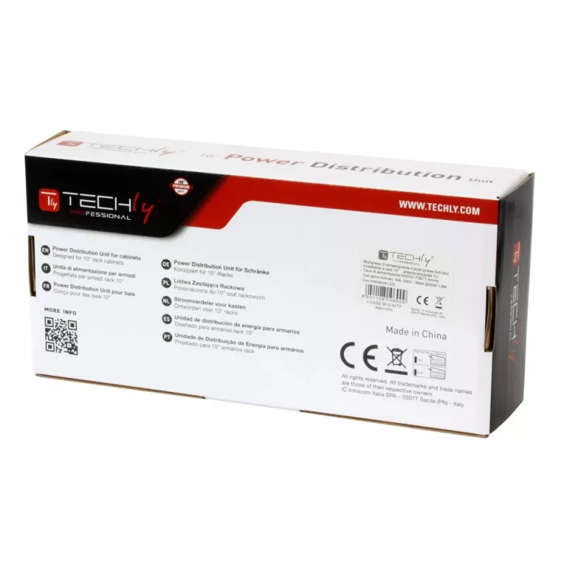 Listwa zasilająca Techly Universal Power Strip Rack 10 cali 4 gniazda Schuko Czarna Srebrna 1U