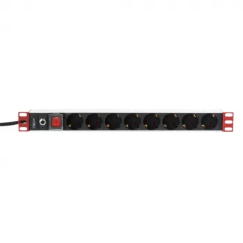 Techly Rack 19 inch Listwa zasilająca 8 gniazd Wtyczka Schuko, Power bar, Czarny, 1.05 kg
