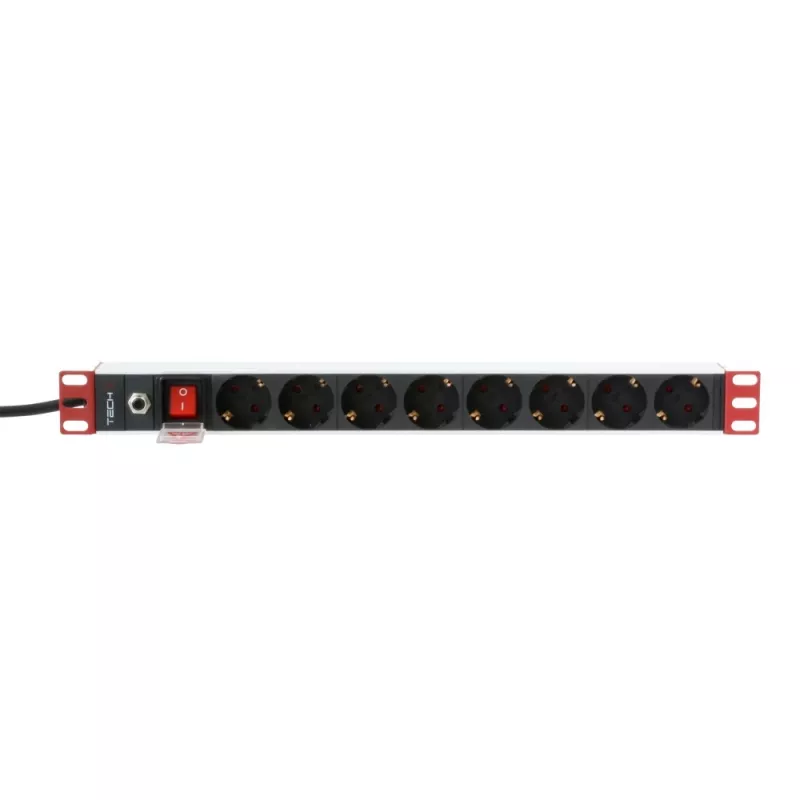 Techly Rack 19 inch Listwa zasilająca 8 gniazd Wtyczka Schuko, Power bar, Czarny, 1.05 kg