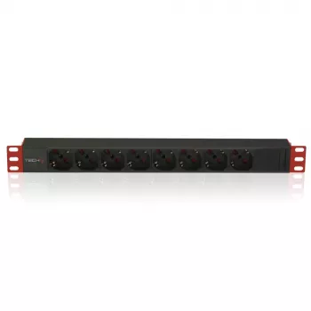 Techly Multi-Socket 8 gniazd do szafy rack 19 cali wtyczka C14 1U czarno-czerwony