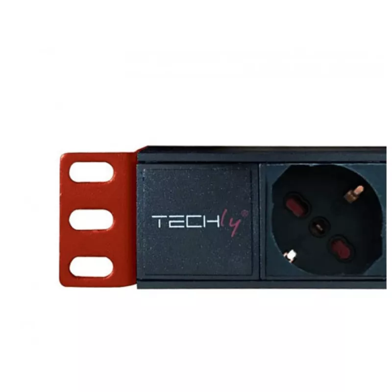 Techly Multi-Socket 8 gniazd do szafy rack 19 cali wtyczka C14 1U czarno-czerwony