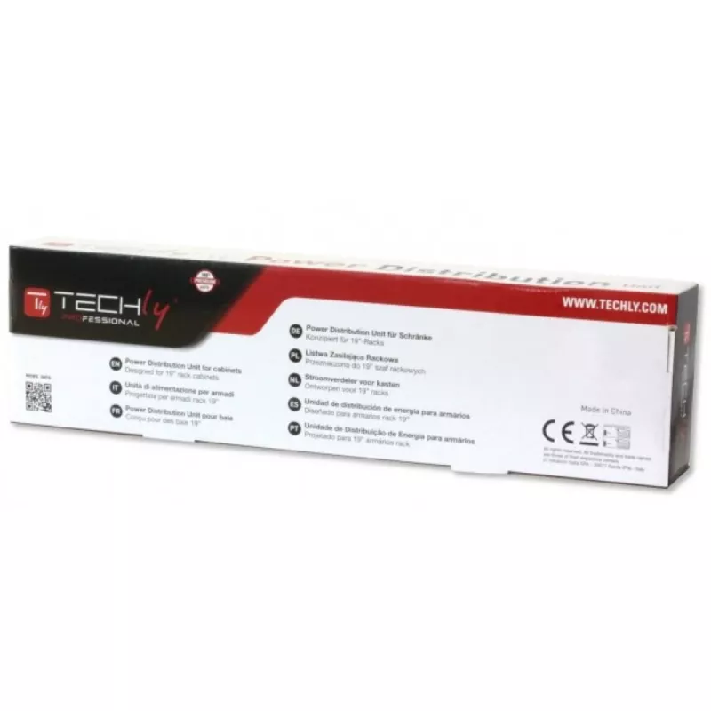 Techly Multi-Socket 8 gniazd do szafy rack 19 cali wtyczka C14 1U czarno-czerwony