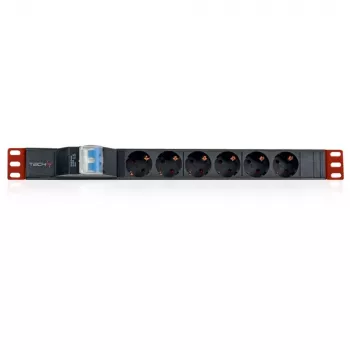 Techly I-CASE STRIP-61UD jednostka dystrybucji zasilania (PDU) 6 gniazd AC 1U Czarny, Czerwony