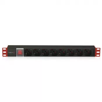 Techly I-CASE STRIP-18C20 jednostka dystrybucji zasilania (PDU) 8 gniazd AC 1U Czarny, Czerwony