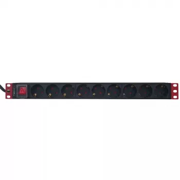 Listwa zasilająca Techly 9 gniazd 19-calowy rack wtyk Schuko włącznik 1U czarno-czerwona