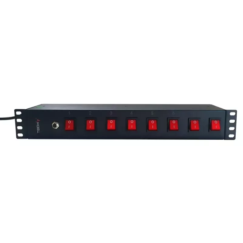 Techly 8-drożna listwa zasilająca do szafy rack 19 inch z 8 przełącznikami ON/OFF 1,5U