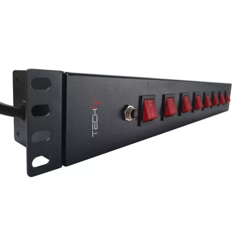 Techly 8-drożna listwa zasilająca do szafy rack 19 inch z 8 przełącznikami ON/OFF 1,5U