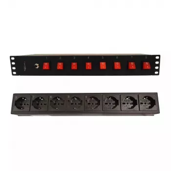 Techly 8-drożna listwa zasilająca do szafy rack 19 inch z 8 przełącznikami ON/OFF 1,5U