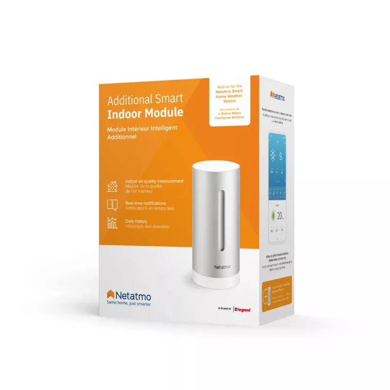 Netatmo Dodatkowy Inteligentny Moduł Wewnętrzny, Bezprzewodowy, 0,3°, 3%, Duraluminium, Aluminium, AAA