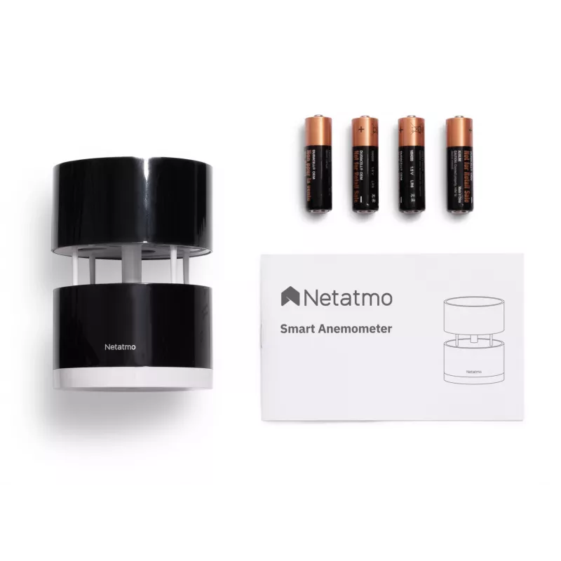 Netatmo Smart Anemometer, Prędkość wiatru, Bezprzewodowy, Wi-Fi, 0 - 45 m/s, 100 m, Czarny, Przezroczysty