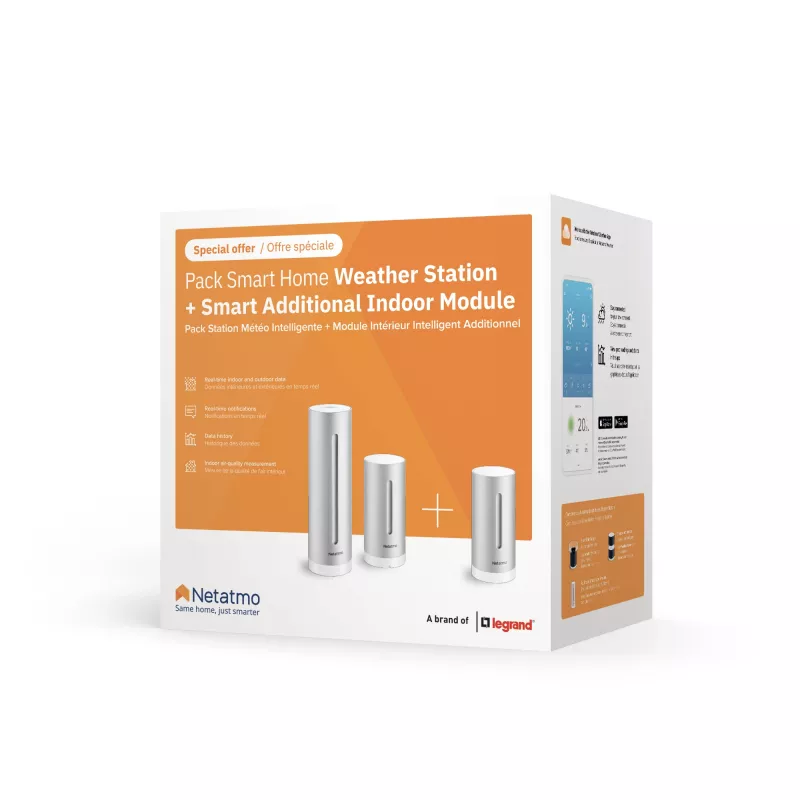 Zestaw Netatmo Indoor „Inteligentna stacja pogodowa + dodatkowy moduł wewnętrzny”