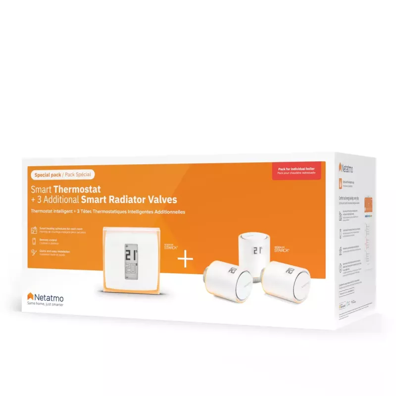 Zestaw Netatmo: Inteligentny termostat + 3 dodatkowe inteligentne zawory grzejnikowe