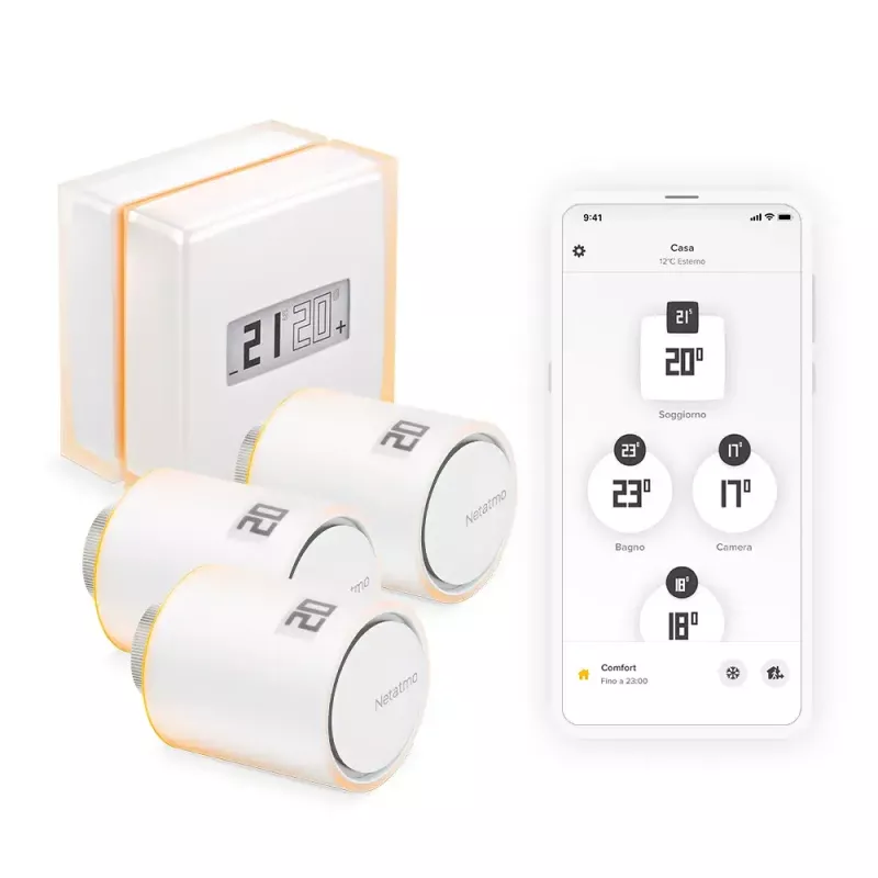 Zestaw Netatmo: Inteligentny termostat + 3 dodatkowe inteligentne zawory grzejnikowe