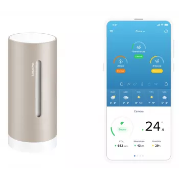 Cyfrowa stacja pogodowa Netatmo NIM-S Sand — termometr wewnętrzny, higrometr, jakość powietrza, zasilana bateriami (AAA)