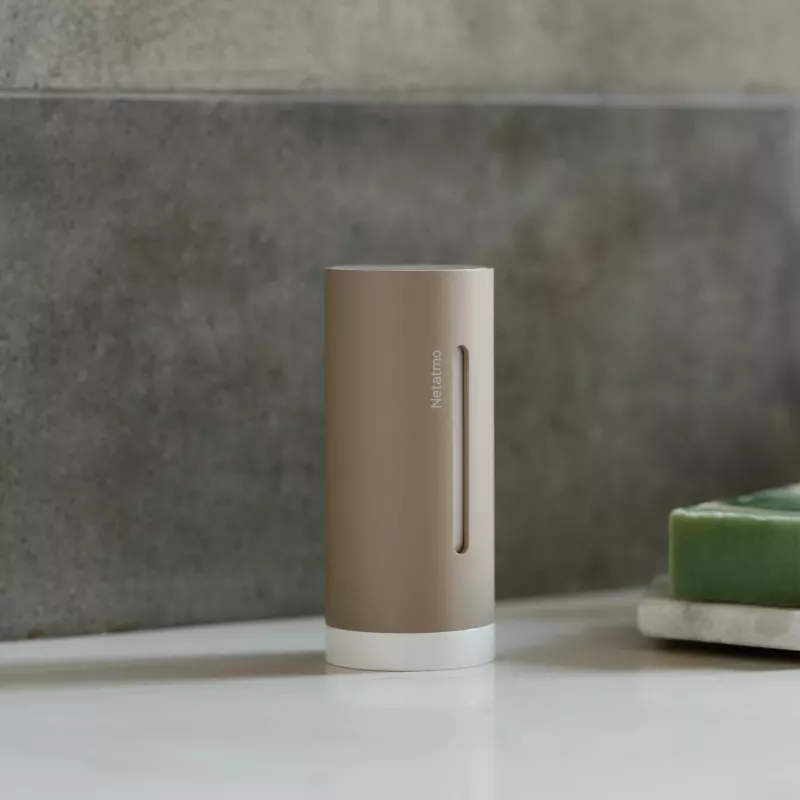 Cyfrowa stacja pogodowa Netatmo NIM-S Sand — termometr wewnętrzny, higrometr, jakość powietrza, zasilana bateriami (AAA)