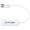 Manhattan USB-A Fast Ethernet Adapter, 10/100 Mbps sieciowy, 480 Mbps (USB 2.0), Hi-Speed USB, RJ45, biały, trzyletnia gwarancja