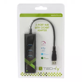 Techly IDATA USB-ETGIGA-3U2 stacja dokująca/replikator portów do laptopa USB 3.2 Gen 1 (3.1 Gen 1) Typ-A Czarny