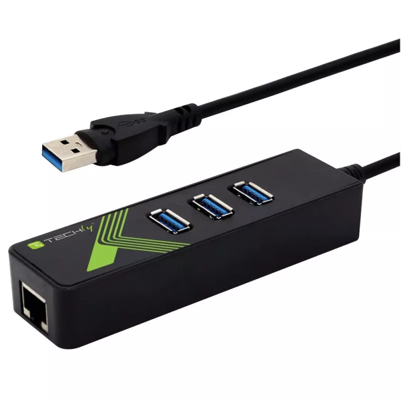 Techly IDATA USB-ETGIGA-3U2 stacja dokująca/replikator portów do laptopa USB 3.2 Gen 1 (3.1 Gen 1) Typ-A Czarny