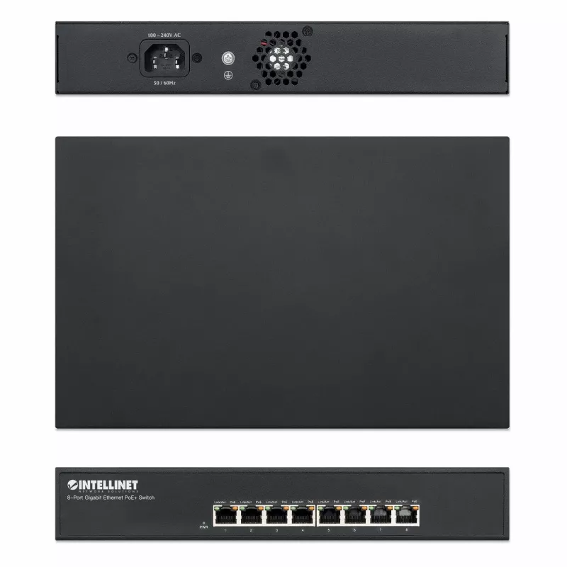 Intellinet 8-portowy przełącznik Gigabit Ethernet PoE+, 8 portów PoE, IEEE 802.3at/af Power-over-Ethernet (PoE+/PoE), Endspan, Desktop, Box
