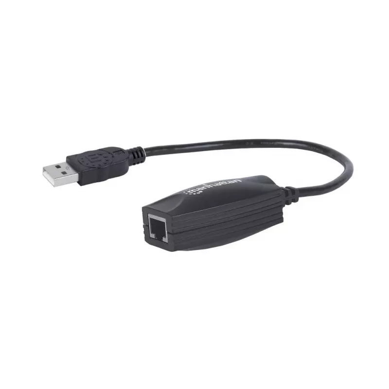 Manhattan Przedłużacz linii USB-A, do użytku z kablem sieciowym RJ45 (nie dołączony), wydłuża urządzenie USB do 60m, zasilanie z magistrali, odpowiednie kable sieciowe Cat5e/Cat6/Cat6A RJ45, czarny, Trzyletnia gwarancja