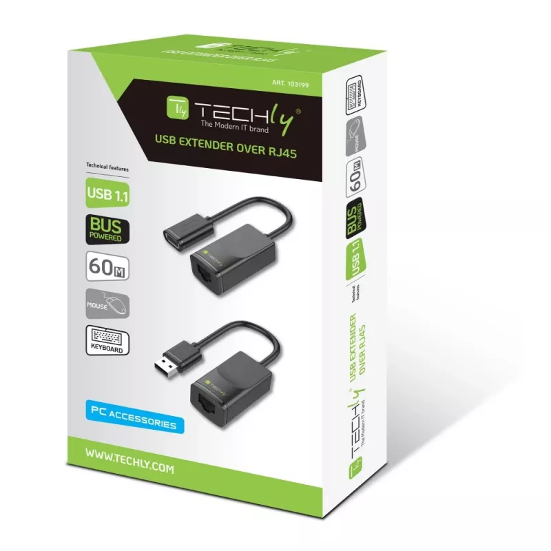 Techly IUSB-EXTENDTY2 zmiana płci kabla RJ-45 USB 2.0 Typ-A Czarny
