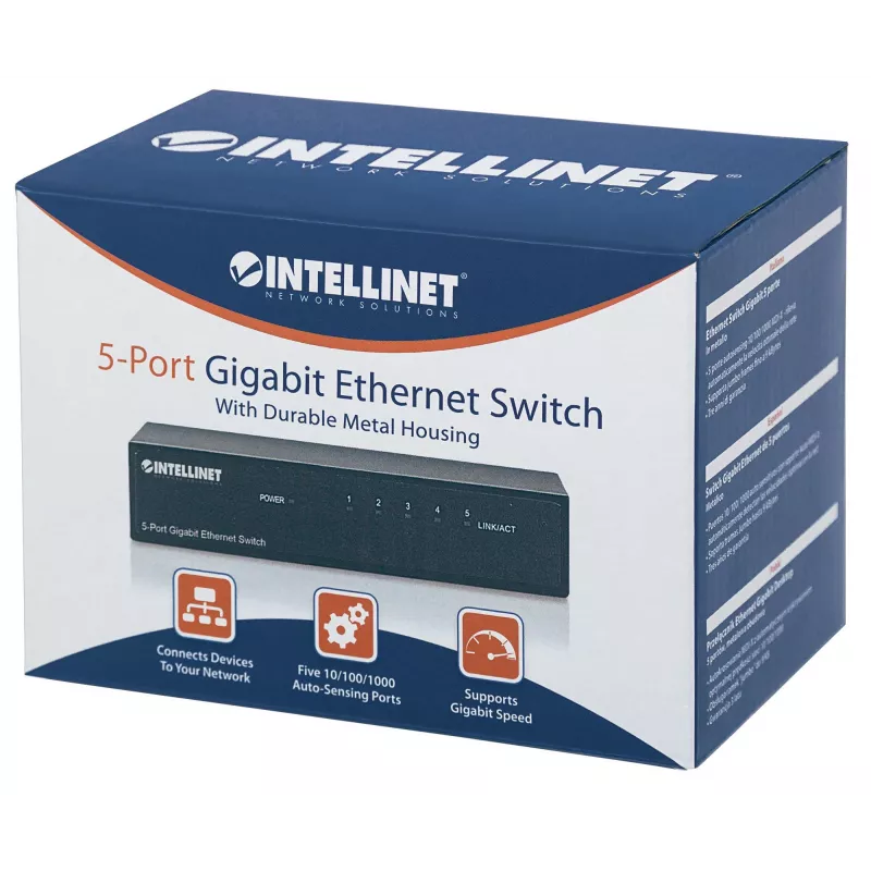 Intellinet 5-portowy przełącznik Gigabit Ethernet, rozmiar biurkowy, obudowa metalowa, IEEE 802.3az (Energy Efficient Ethernet)