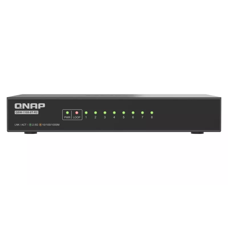 QNAP QSW-1108-8T-R2 przełącznik sieciowy Niezarządzalny 2.5G Ethernet (100/1000/2500) Desktop Czarny