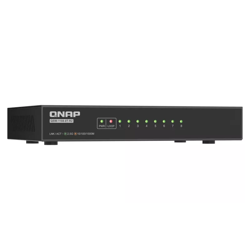 QNAP QSW-1108-8T-R2 przełącznik sieciowy Niezarządzalny 2.5G Ethernet (100/1000/2500) Desktop Czarny