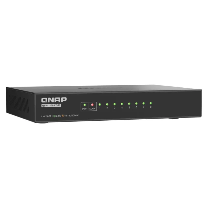 QNAP QSW-1108-8T-R2 przełącznik sieciowy Niezarządzalny 2.5G Ethernet (100/1000/2500) Desktop Czarny