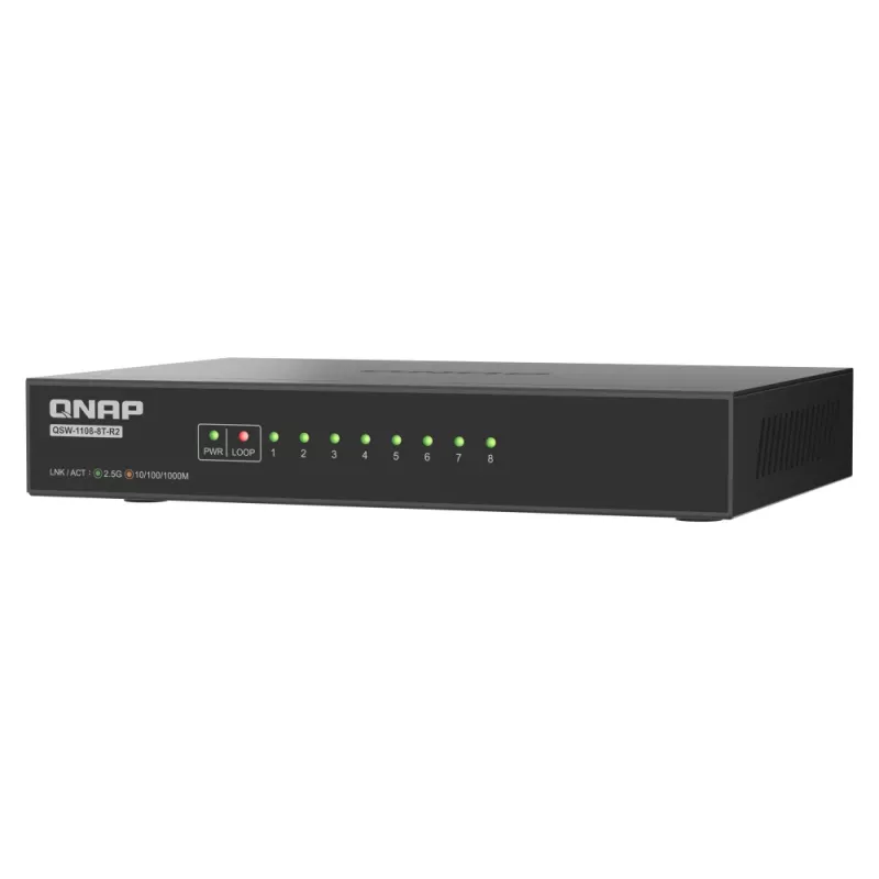 QNAP QSW-1108-8T-R2 przełącznik sieciowy Niezarządzalny 2.5G Ethernet (100/1000/2500) Desktop Czarny