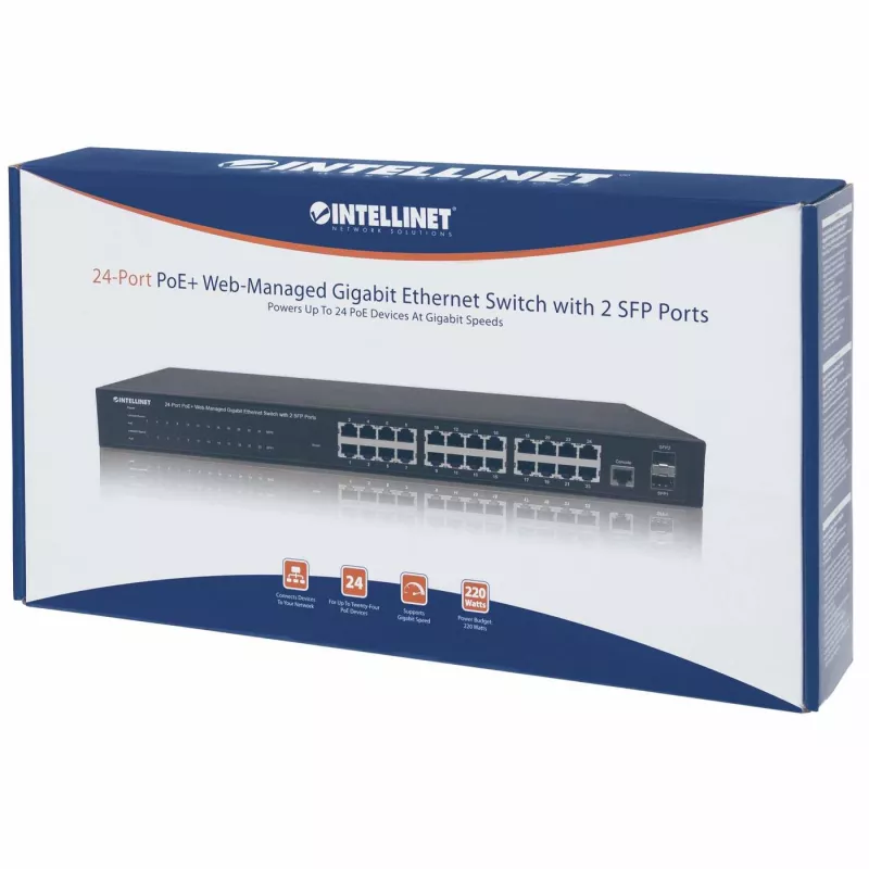 Zarządzalny przełącznik Intellinet 24-portowy Gigabit Ethernet PoE+