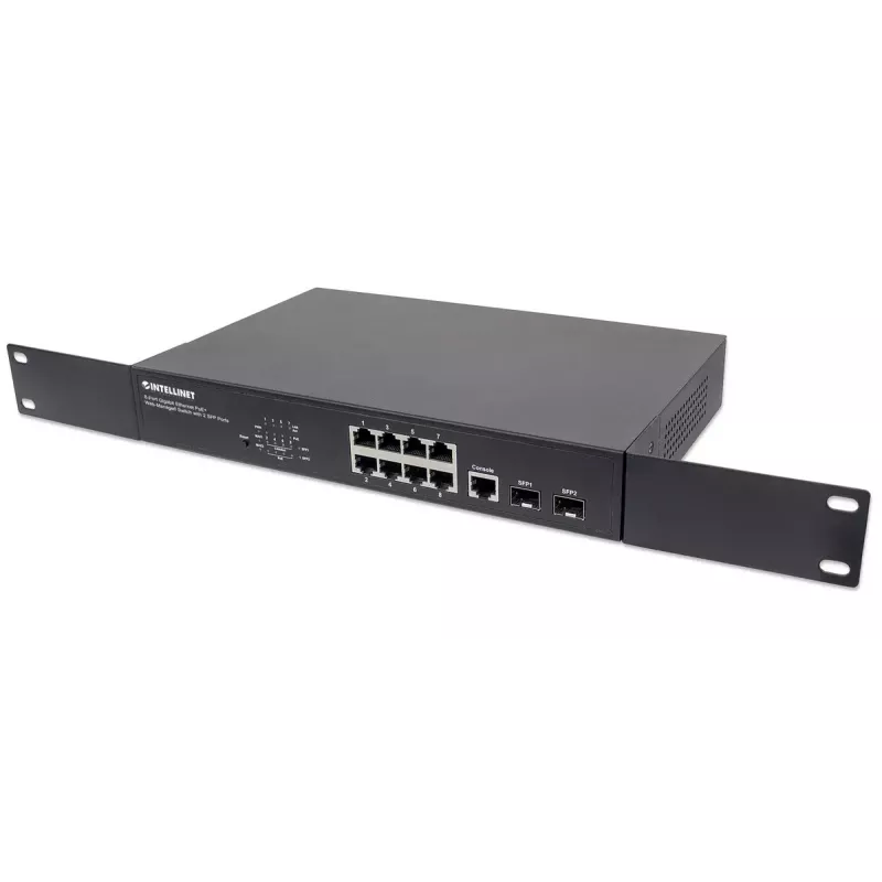 Przełącznik zarządzany Intellinet 8-portowy Gigabit Ethernet PoE+ z 2 portami SFP
