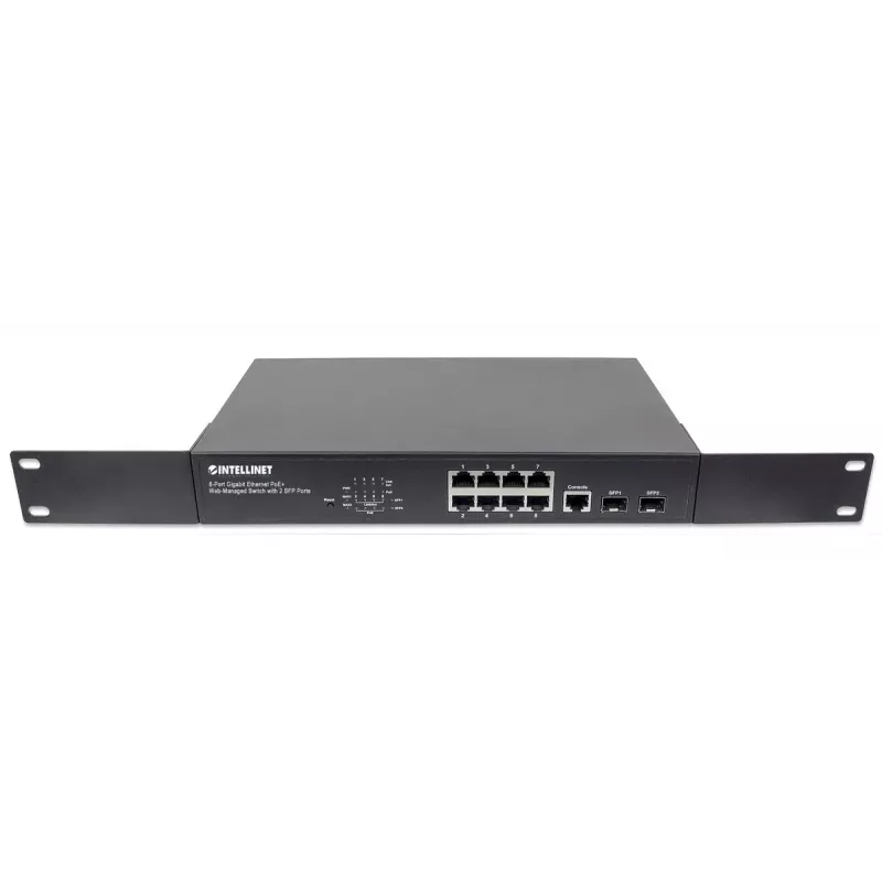 Przełącznik zarządzany Intellinet 8-portowy Gigabit Ethernet PoE+ z 2 portami SFP