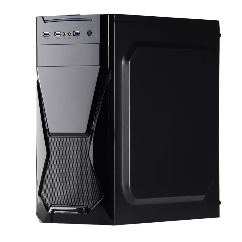 Obudowa PC Akyga AK13BK Micro Tower — ATX/Micro-ATX, 3 wnęki 3,5 cala, 3 wnęki 2,5 cala, zasilacz na górze, USB 3.2 Gen1×2, maks. długość GPU 385 mm, czarna