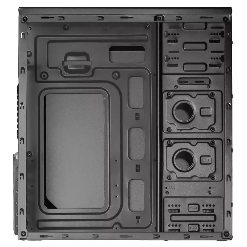 Obudowa PC Akyga AK13BK Micro Tower — ATX/Micro-ATX, 3 wnęki 3,5 cala, 3 wnęki 2,5 cala, zasilacz na górze, USB 3.2 Gen1×2, maks. długość GPU 385 mm, czarna
