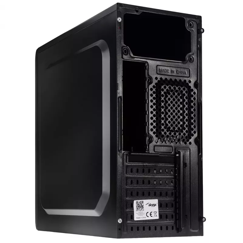Obudowa PC Akyga AK13BK Micro Tower — ATX/Micro-ATX, 3 wnęki 3,5 cala, 3 wnęki 2,5 cala, zasilacz na górze, USB 3.2 Gen1×2, maks. długość GPU 385 mm, czarna