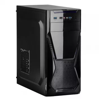 Obudowa PC Akyga AK13BK Micro Tower — ATX/Micro-ATX, 3 wnęki 3,5 cala, 3 wnęki 2,5 cala, zasilacz na górze, USB 3.2 Gen1×2, maks. długość GPU 385 mm, czarna