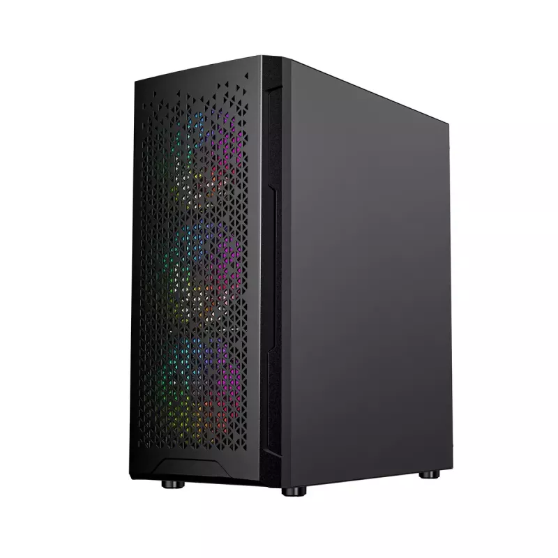 Obudowa PC GEMBIRD Fornax 400X Midi Tower Czarna — ATX, szkło hartowane, wentylatory RGB, 4 wnęki 2,5 cala, 2x USB 3.0