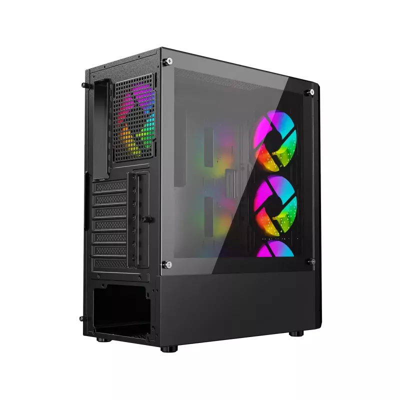 Obudowa PC GEMBIRD Fornax 400X Midi Tower Czarna — ATX, szkło hartowane, wentylatory RGB, 4 wnęki 2,5 cala, 2x USB 3.0