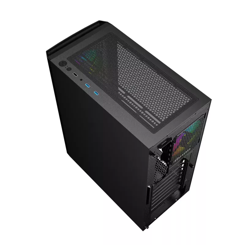 Obudowa PC GEMBIRD Fornax 400X Midi Tower Czarna — ATX, szkło hartowane, wentylatory RGB, 4 wnęki 2,5 cala, 2x USB 3.0