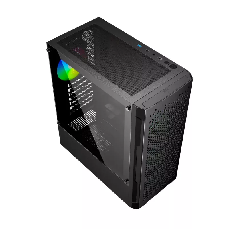 Obudowa PC GEMBIRD Fornax 400X Midi Tower Czarna — ATX, szkło hartowane, wentylatory RGB, 4 wnęki 2,5 cala, 2x USB 3.0