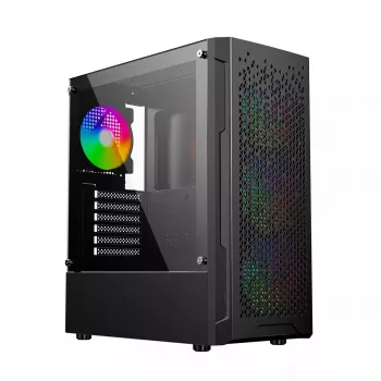 Obudowa PC GEMBIRD Fornax 400X Midi Tower Czarna — ATX, szkło hartowane, wentylatory RGB, 4 wnęki 2,5 cala, 2x USB 3.0