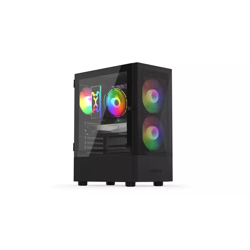 Obudowa PC KRUX VAKO KRX0132 ATX czarna — hartowane szkło, RGB, obsługuje Mini‑ATX, GPU do 31 cm, chłodzenie CPU do 15,9 cm