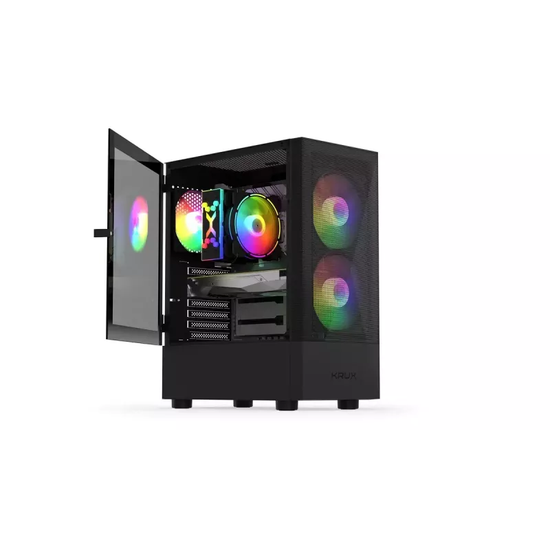Obudowa PC KRUX VAKO KRX0132 ATX czarna — hartowane szkło, RGB, obsługuje Mini‑ATX, GPU do 31 cm, chłodzenie CPU do 15,9 cm
